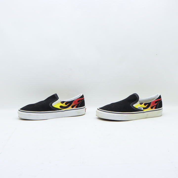 Vans Slip-On Scarpa Bassa Nera con Fiamme Numero 37 Unisex