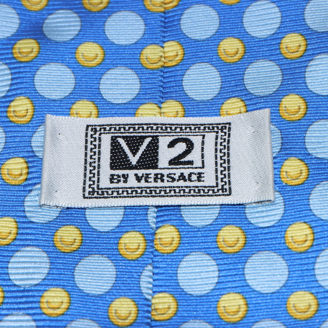 Versace V2 Cravatta Blu e Azzurro a Pois in Seta Uomo