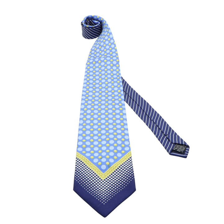 Versace V2 Cravatta Blu e Azzurro a Pois in Seta Uomo