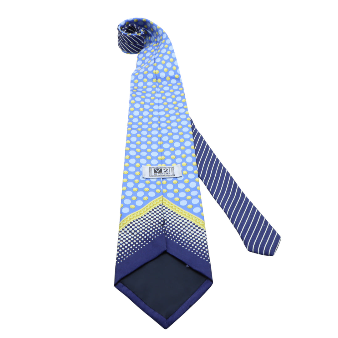 Versace V2 Cravatta Blu e Azzurro a Pois in Seta Uomo
