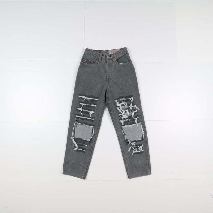 Levi's 901 Mom Fit Custom W26 L30 Grigio Strappato Donna Vita Alta