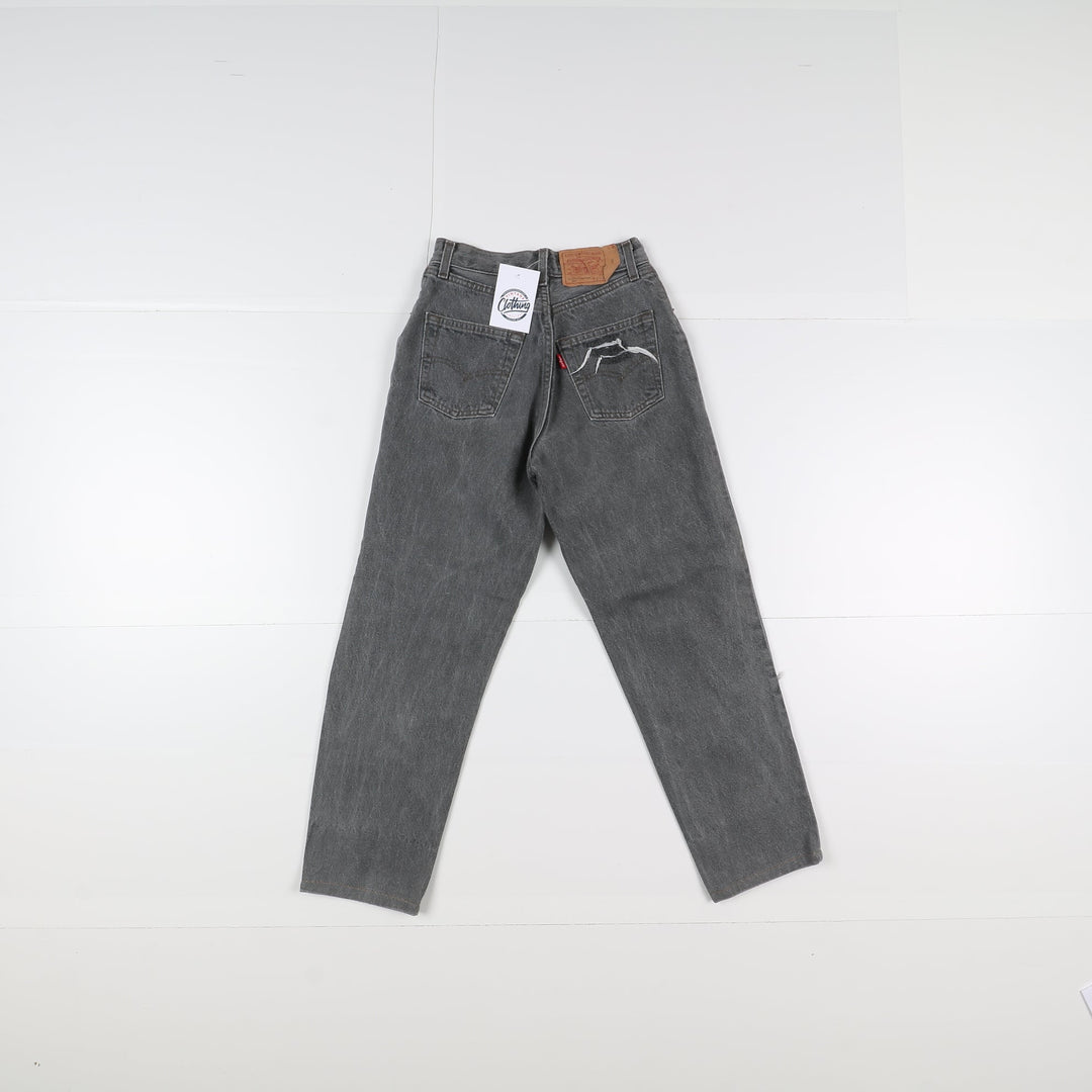 Levi's 901 Mom Fit Custom W26 L30 Grigio Strappato Donna Vita Alta
