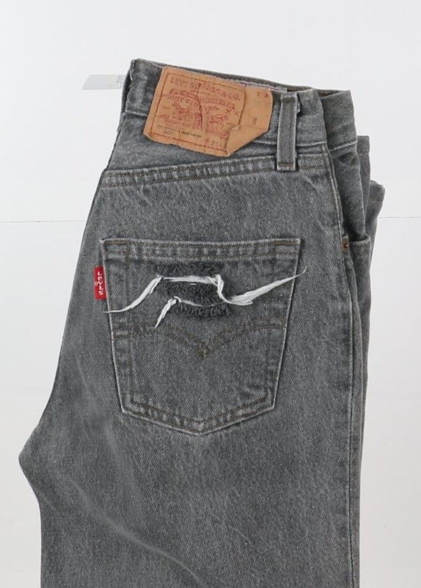Levi's 901 Mom Fit Custom W26 L30 Grigio Strappato Donna Vita Alta