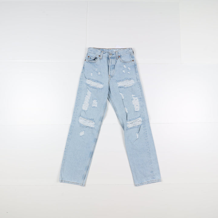 Levi's 201 Regular Fit Custom W26 Denim Strappato Donna Vita Alta