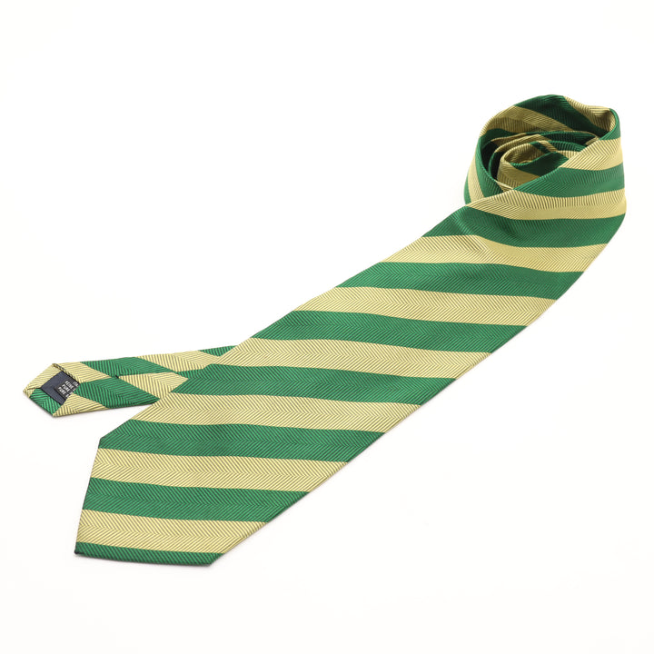 Giorgio Armani Cravatta Uomo Vintage Verde e Oro 100% Seta