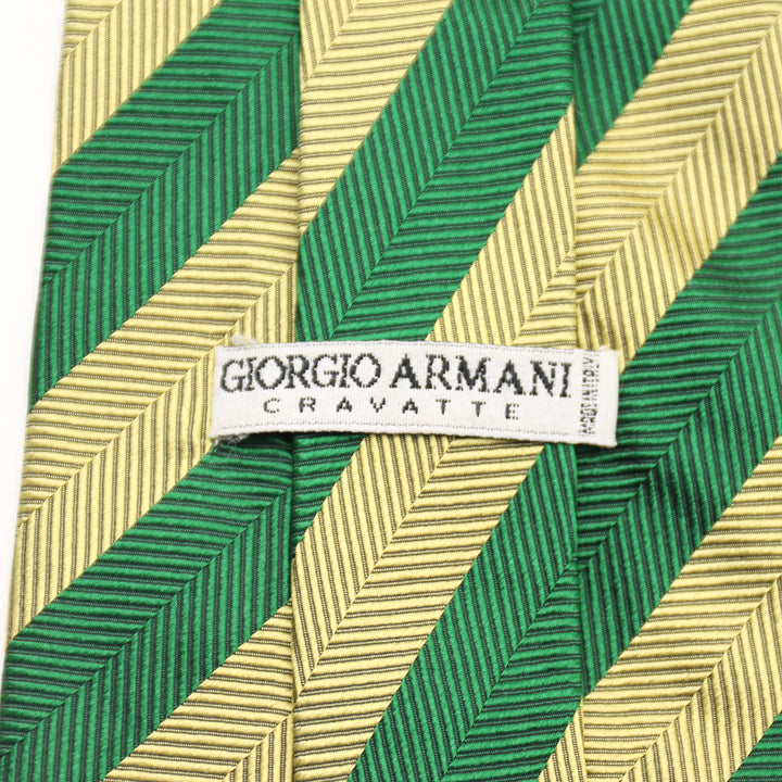 Giorgio Armani Cravatta Uomo Vintage Verde e Oro 100% Seta