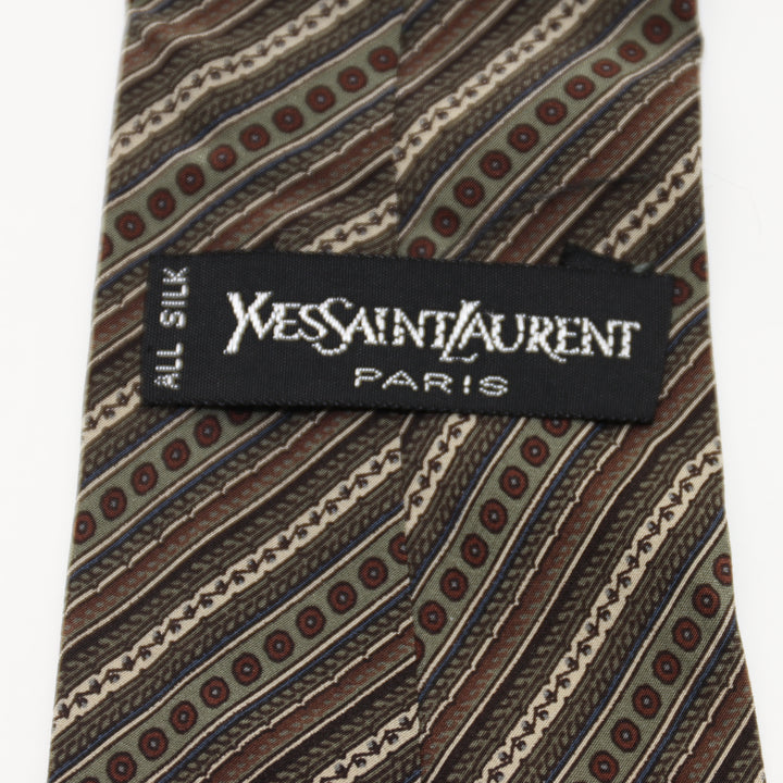 Yves Saint Laurent Paris Cravatta Uomo Vintage Verde 100% Seta