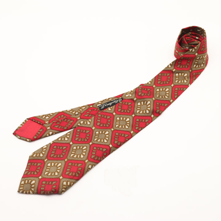 Yves Saint Laurent Paris Cravatta Uomo Vintage Rosso e Marrone 100% Seta