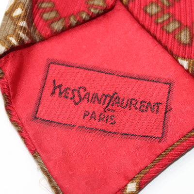 Yves Saint Laurent Paris Cravatta Uomo Vintage Rosso e Marrone 100% Seta