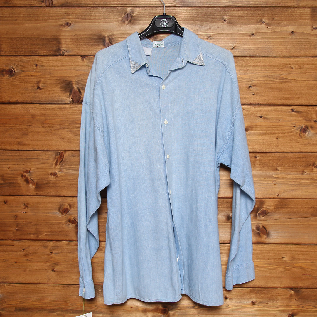 Benetton Camicia Oversize Vintage 70' Azzurra Taglia 44 Uomo