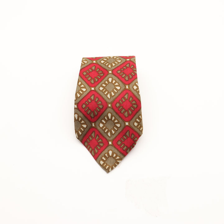 Yves Saint Laurent Paris Cravatta Uomo Vintage Rosso e Marrone 100% Seta