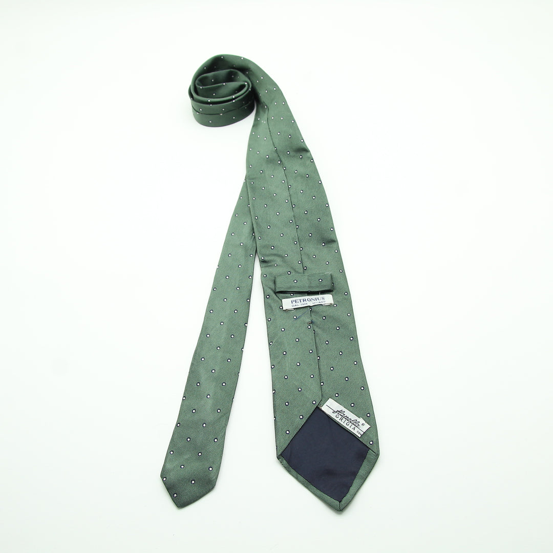 Petronius Cravatta Vintage Verde a Pois in Seta Uomo