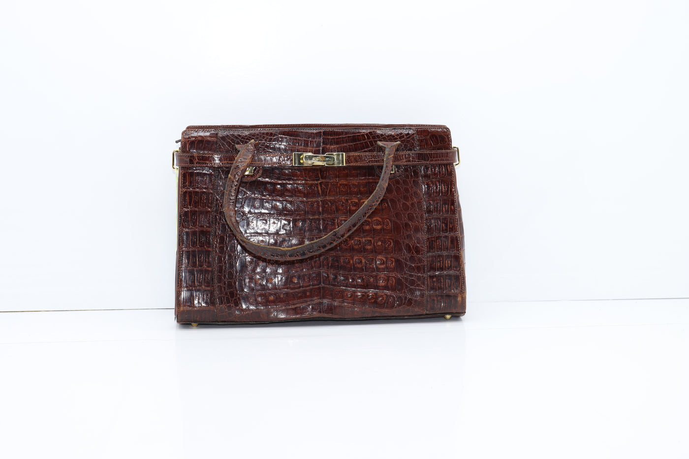 Borsa Donna Usato Marrone Pitonata Vintage in Pelle