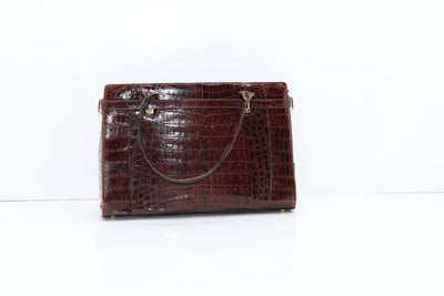 Borsa Donna Usato Marrone Pitonata Vintage in Pelle