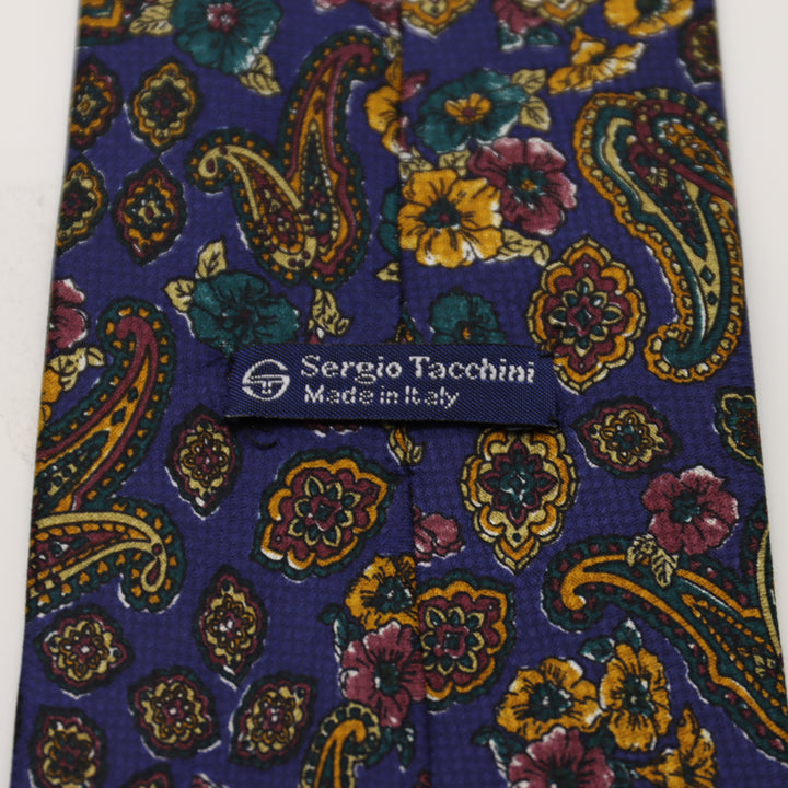 Sergio Tacchini Cravatta Uomo Vintage Blu 100% Seta