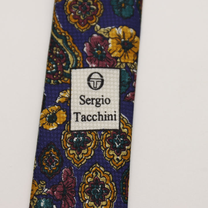 Sergio Tacchini Cravatta Uomo Vintage Blu 100% Seta