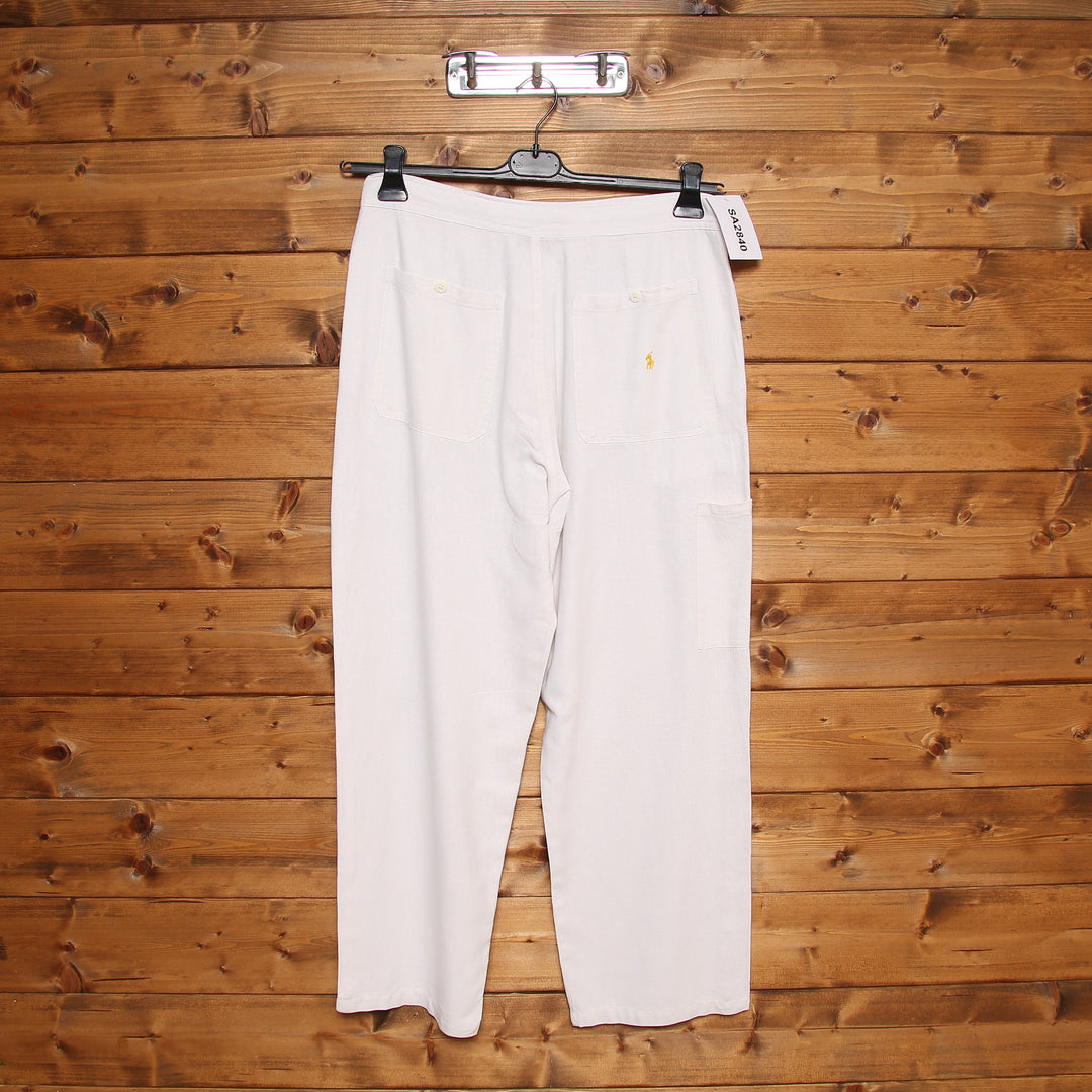 Polo Ralph Lauren Pantalone in Lino Vintage Bianco Taglia XL Donna