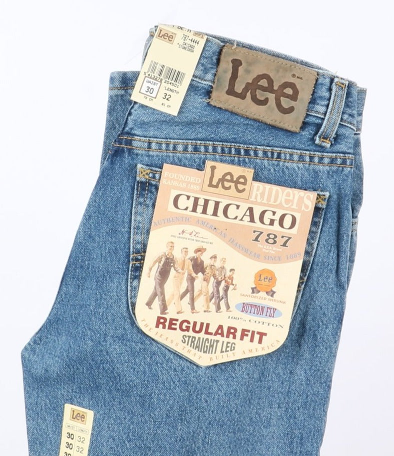 Lee Chicago Stonewash W30 L32 Denim Unisex Vita Alta Dead Stock w/Tags