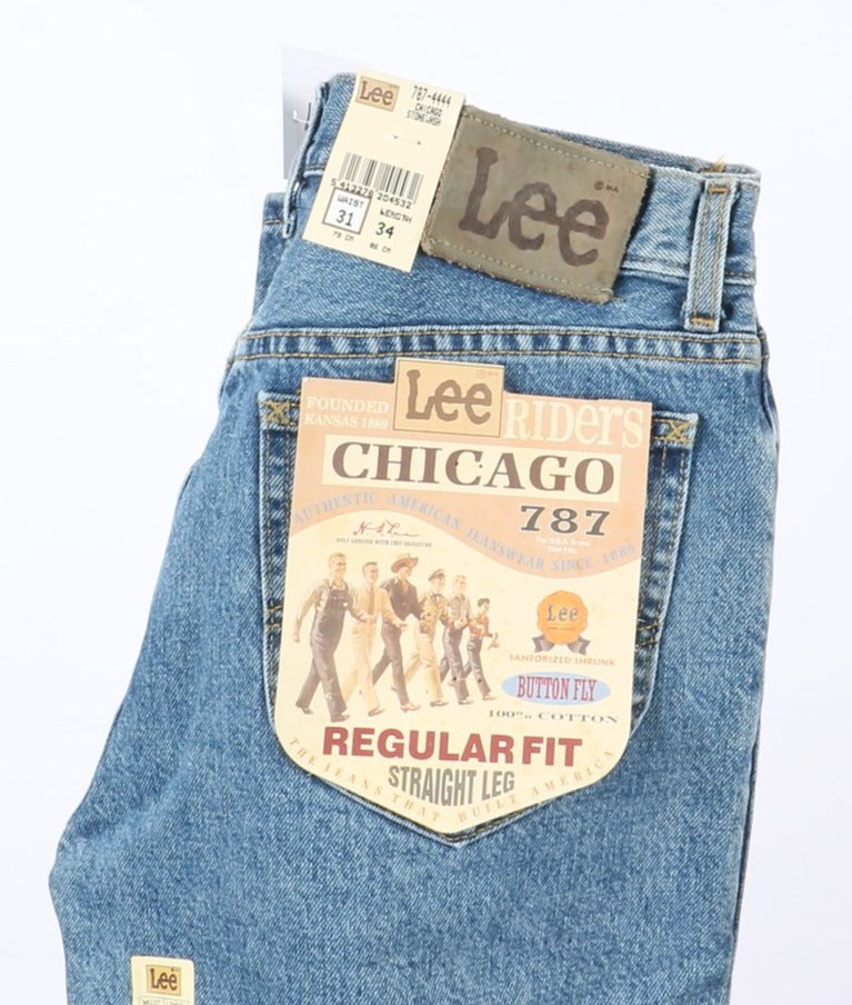 Lee Chicago Stone Washed W31 L34 Denim Unisex Vita Alta Dead Stock w/Tags