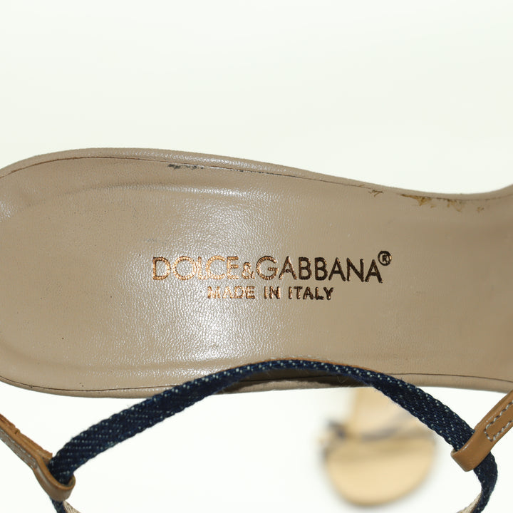 Dolce & Gabbana Sandalo Blu e Beige Eur 38 Donna