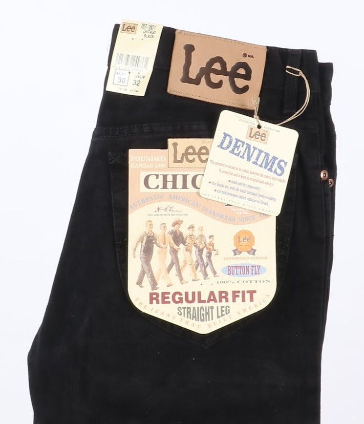 Lee Chicago Black W30 L32 Nero Unisex Vita Alta Dead Stock w/Tags