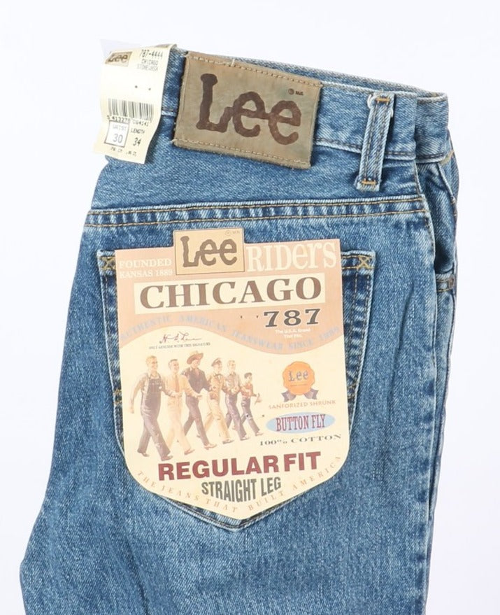 Lee Chicago Stone Wash W30 L34 Denim Unisex Vita Alta Dead Stock w/Tags