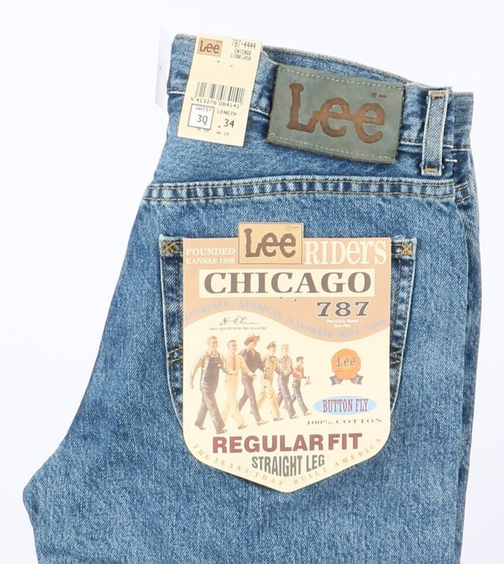 Lee Chicago Stone Wash W30 L34 Denim Unisex Vita Alta Dead Stock w/Tags