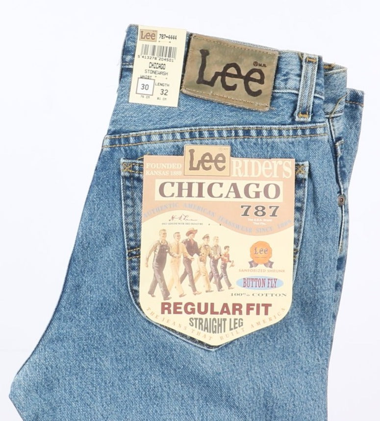 Lee Chicago Stone Wash W30 L32 Denim Unisex Vita Alta Dead Stock w/Tags