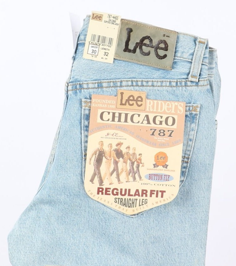 Lee Chicago Super Stone Wash W30 L32 Denim Unisex Vita Alta Dead Stock w/Tags