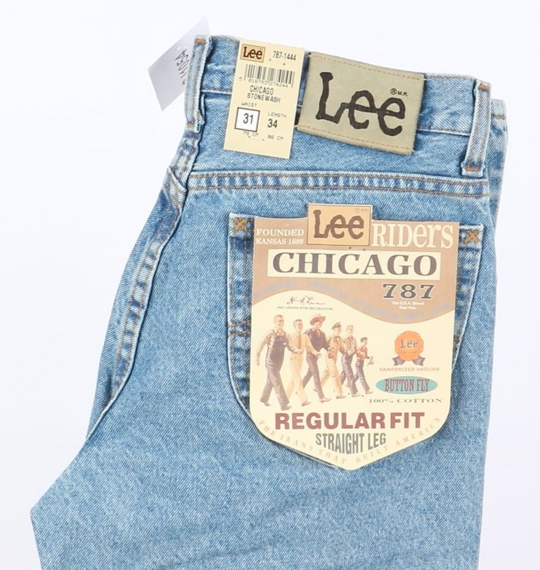 Lee Chicago Stone Wash W31 L34 Denim Unisex Vita Alta Dead Stock w/Tags