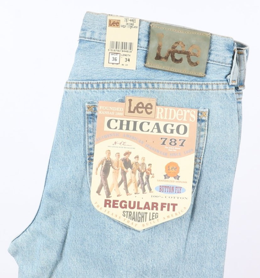 Lee Chicago Super Stone Wash W36 L34 Denim Uomo Vita Alta Dead Stock w/Tags