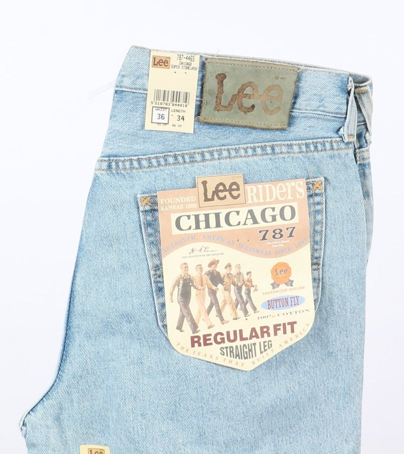 Lee Chicago Super Stone Wash W36 L34 Denim Uomo Vita Alta Dead Stock w/Tags