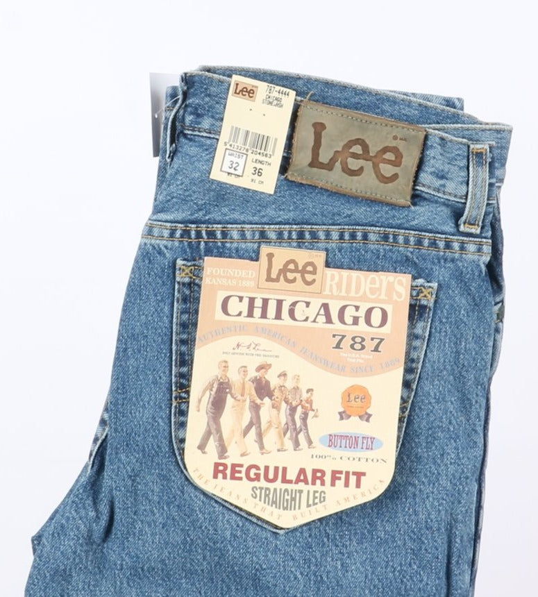 Lee Chicago Stone Wash W32 L36 Denim Unisex Vita Alta Dead Stock w/Tags