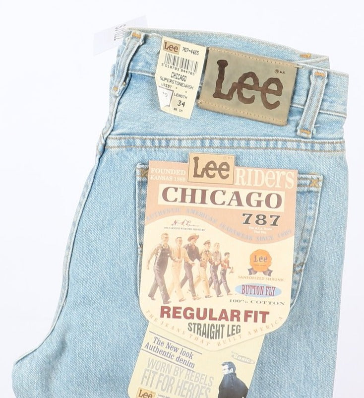 Lee Chicago Super Stone Wash W32 L34 Denim Unisex Vita Alta Dead Stock w/Tags