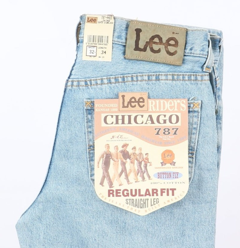 Lee Chicago Super Stone Wash W32 L34 Denim Unisex Vita Alta Dead Stock w/Tags