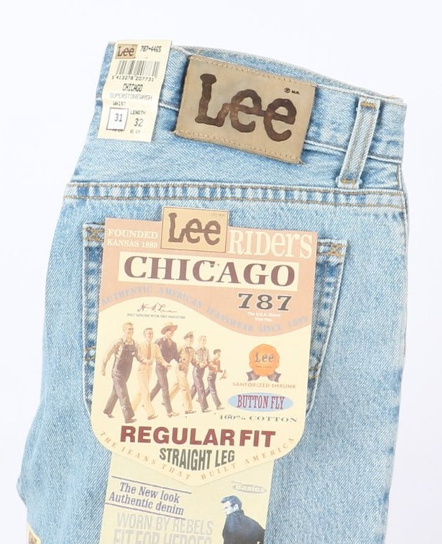 Lee Chicago Super Stone Wash W31 L32 Denim Unisex Vita Alta Dead Stock w/Tags