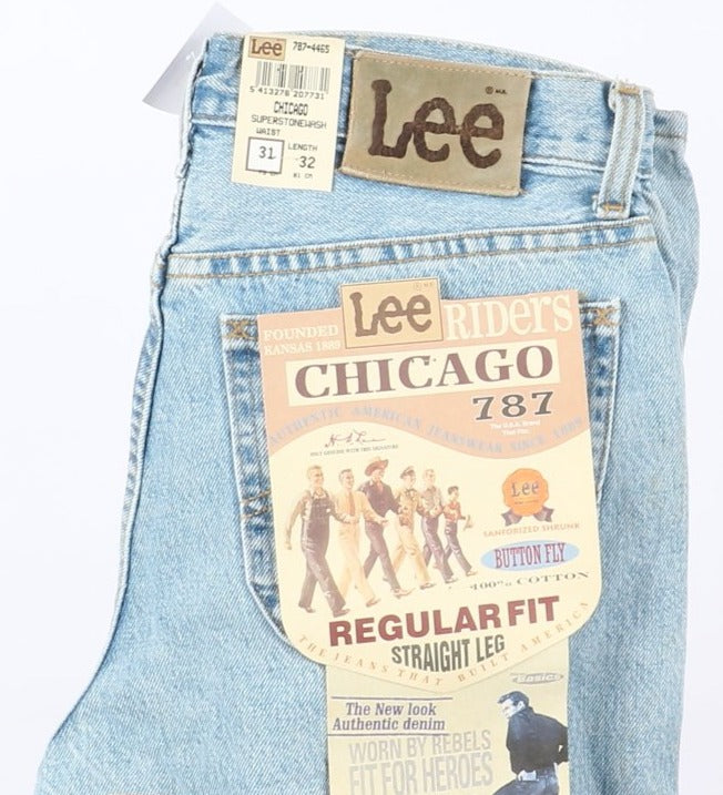 Lee Chicago Super Stone Wash W31 L32 Denim Unisex Vita Alta Dead Stock w/Tags