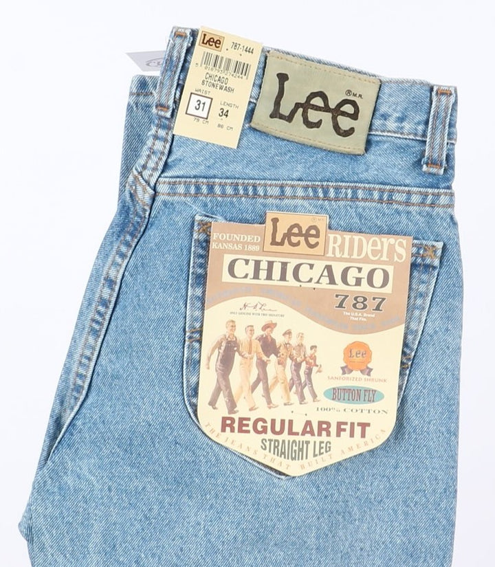 Lee Chicago Super Stone Wash W31 L34 Denim Unisex Vita Alta Dead Stock w/Tags