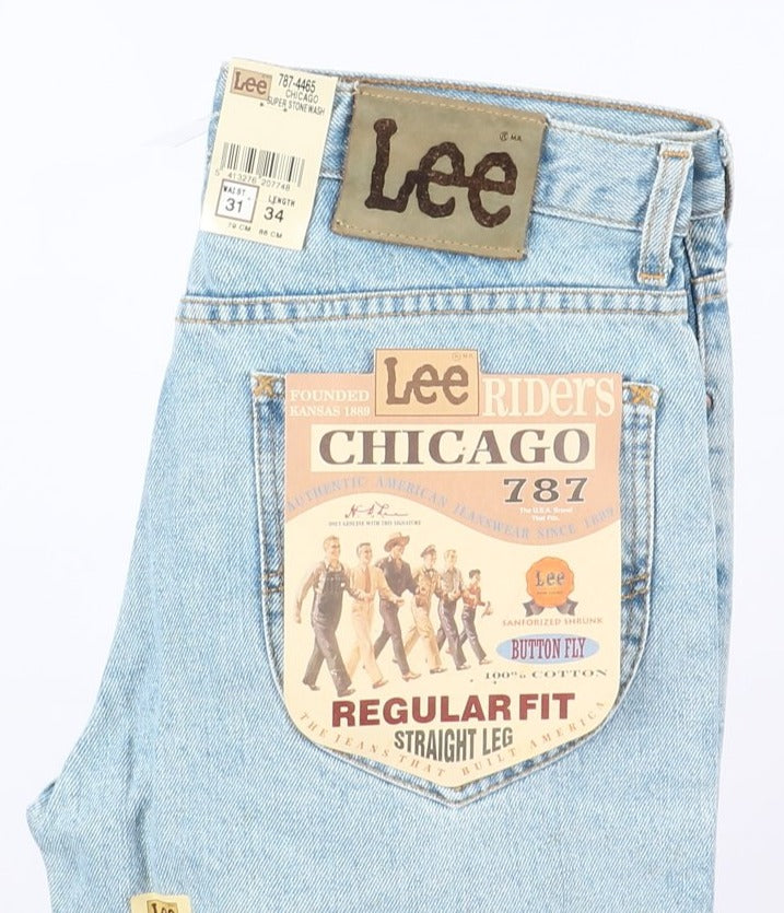 Lee Chicago Super Stone Wash W31 L34 Denim Unisex Vita Alta Dead Stock w/Tags