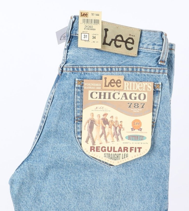 Lee Chicago Super Stone Wash W31 L34 Denim Unisex Vita Alta Dead Stock w/Tags