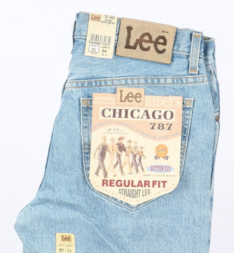 Lee Chicago Super Stone Wash W31 L34 Denim Unisex Vita Alta Dead Stock w/Tags