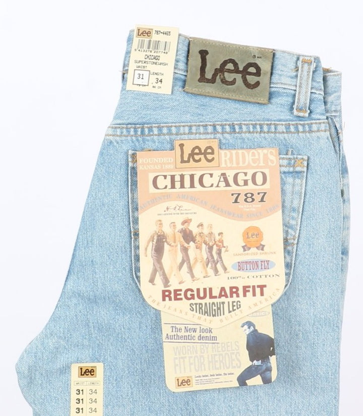 Lee Chicago Super Stone Wash W31 L34 Denim Unisex Vita Alta Dead Stock w/Tags