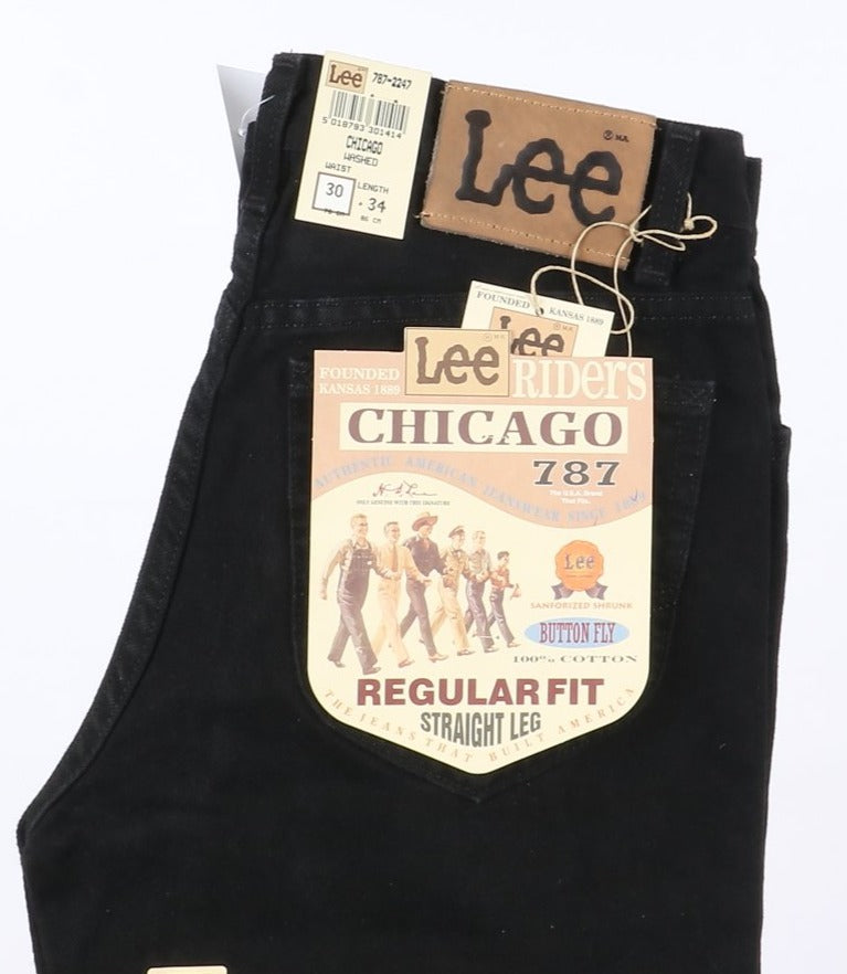 Lee Chicago Black W30 L34 Nero Unisex Vita Alta Dead Stock w/Tags
