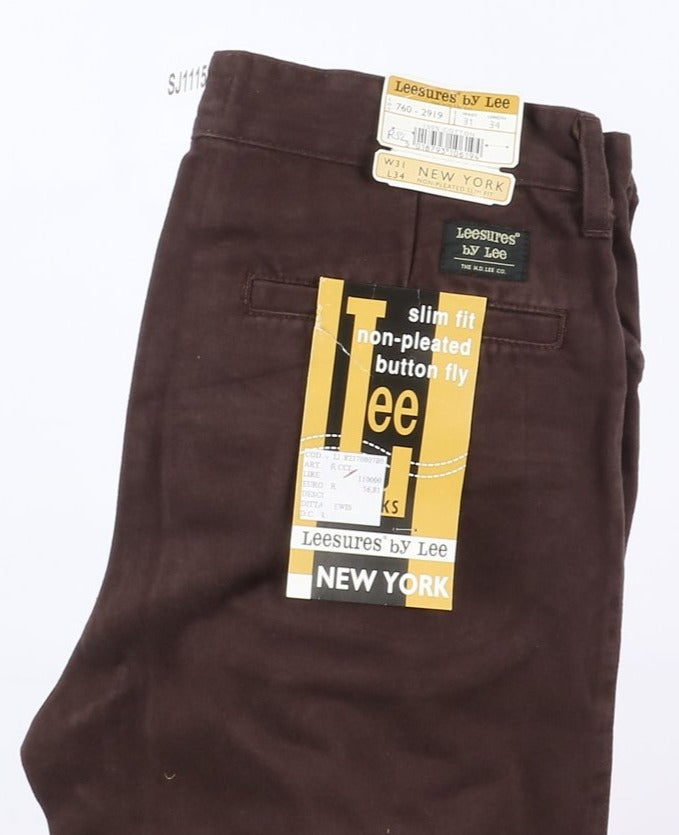 Leesures by Lee New York W31 L34 Marrone Uomo Vita Alta Nuovo Dead Stock w/Tags