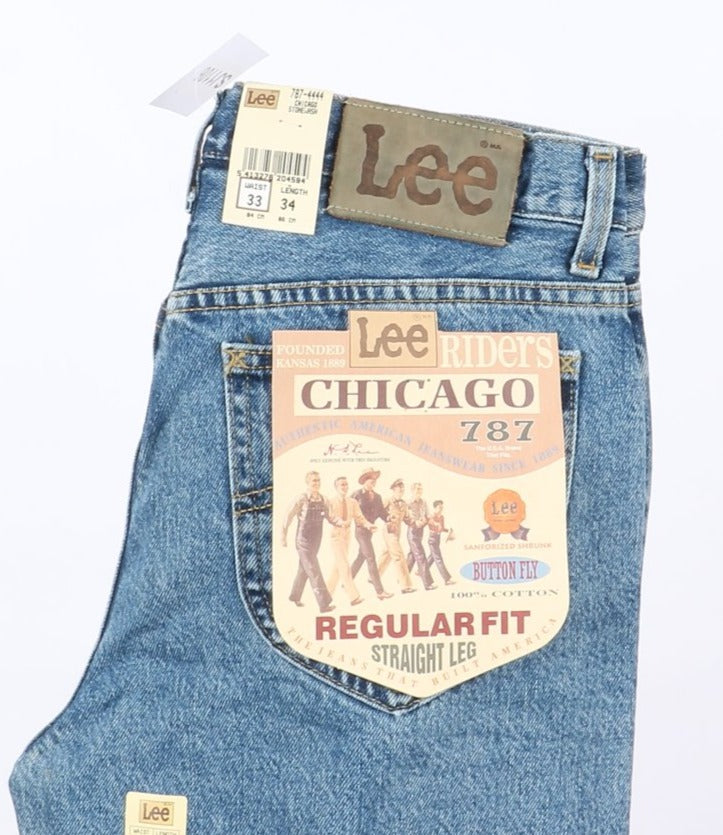 Lee Chiacago Stone Wash W33 L34 Denim Unisex Vita Alta Dead Stock con Cartellino