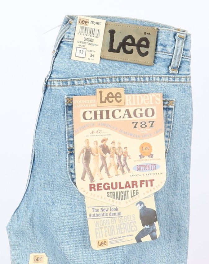 Lee Chiacago Super Stone Wash W33 L34 Denim Unisex Vita Alta Dead Stock con Cartellino