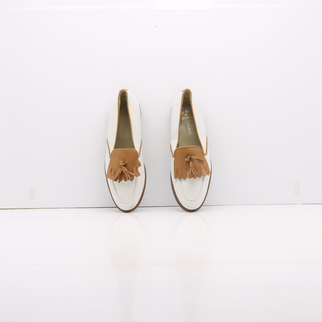 Bottega "Milano" Mocassino Panna e Marrone Eur 37 Donna Hand Made