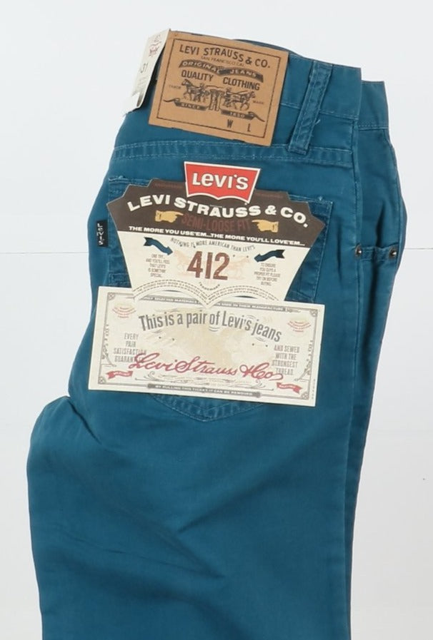 Levi's 412 Semi-Loose Fit Jeans W31 Blu Unisex Vita Alta Dead Stock* w/Tags