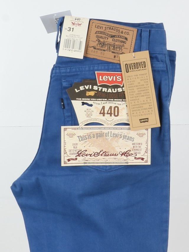 Levi's 440 Overdyed Semi Loose Fit Jeans W31 L34 Blu Unisex Vita Alta Dead Stock* w/Tags