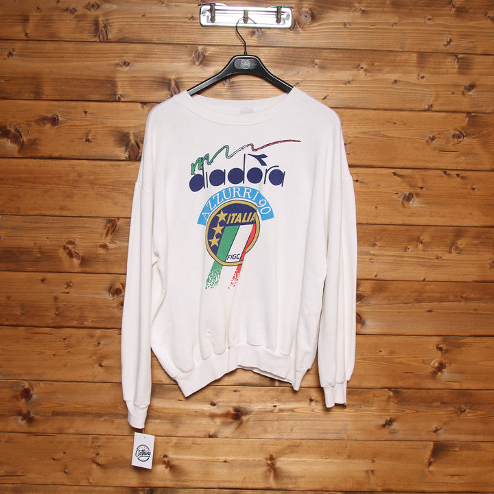 Diadora Nazionale Italia Felpa Vintage 90' Bianca Taglia XL Uomo